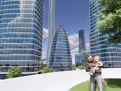 Individual futuristic design of the city 3D model