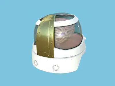 SciFi Brain Helmet 04 White Gold - Character Design Fashion Low-poly 3D model