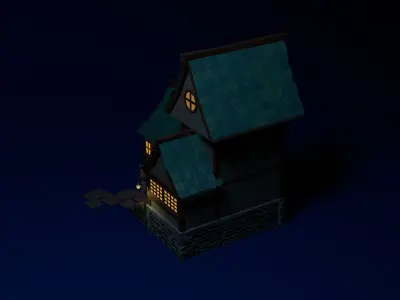 Stylized medival house Free low-poly 3D model