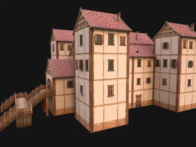 Medieval City Building Barracks Fortress Low-poly 3D model