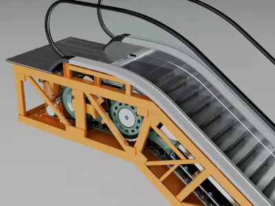 Escalator Internal Mechanism Structure Pack PBR Game Ready Low-poly 3D model