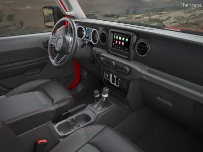  Jeep Wrangler Rock Climbing Vehicle Red Dirty Rigged for Maya 