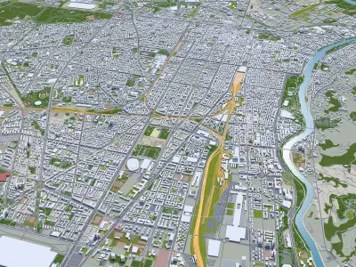 Torino and Turin in Italy 30km Low-poly 3D model