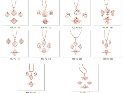 25 Light weight ring earrings pendant set 3dm stl 4 renders 3D Model Pack