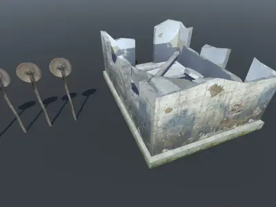 Small Post Apocalyptic set Low-poly 3D model