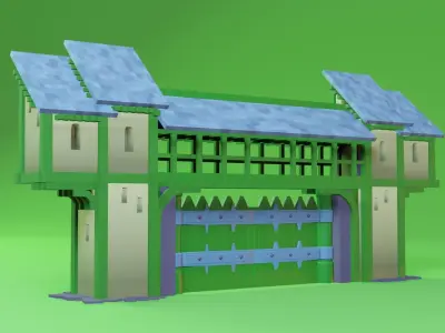  Castle gate wall fortress to play Low-poly 3D model