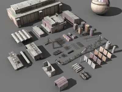 lowpoly buildings industry Low-poly 3D model
