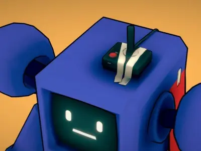 Cartoon Cute Blue Robot Low-poly 3D model