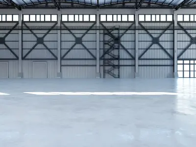 Industrial Hangar Hall Interior 3 Low-poly 3D model