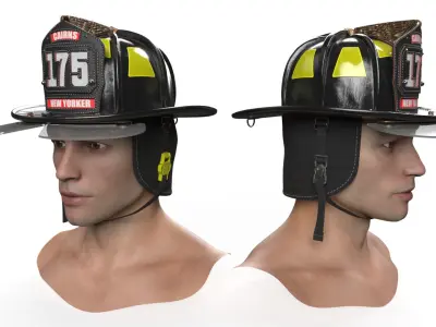 Cairns New Yorker Fire Helmet on Male Head 