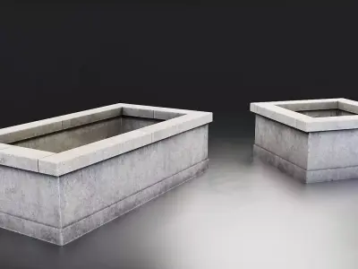 Rectangular Concrete Planter Box Set Low-poly 3D model