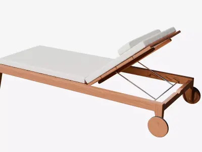 3D Model  Wooden Sun Lounger with Cushion 3D model