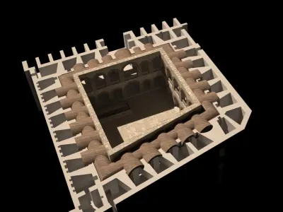 caravanserai room in middle of building 3D model