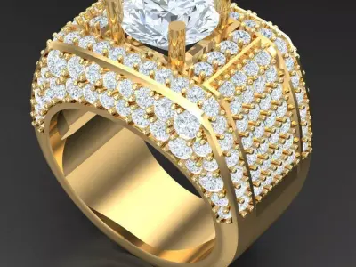 Light Gold Diamond Men Ring 2MR013 3D model