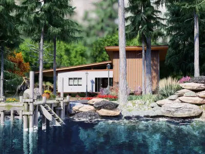 Forest villa house exterior and interior 3D model