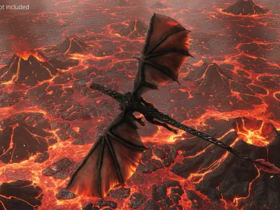  Fantasy Winged Dragon Rigged For Maya 