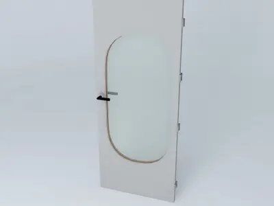 Wording 0 3D door very detail with glass lock and hinger Free 3D model
