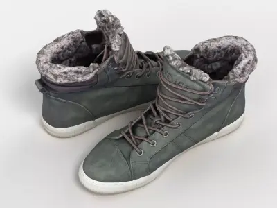 Suede and Fur Snow Boots 3D model