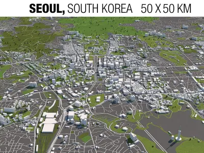 Seoul South Korea 50x50km 3D City Map 3D model