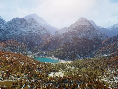 Snowy Peaks and Forest Valley  - Unity 2022 and higher BUILT-IN Low-poly 3D model