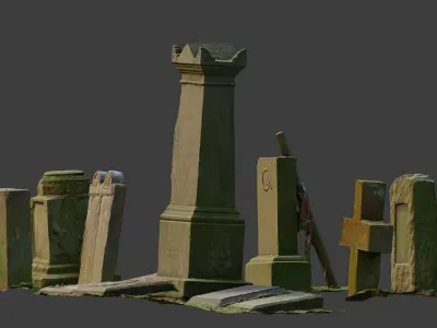 PBR 8x Gravestones Old Scanned Processed Set Low-poly 3D model