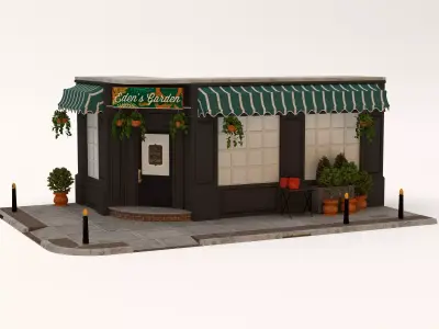 Modular Stylized Shopfronts Cafe Bookstore Record Shop Bistro Low-poly 3D model