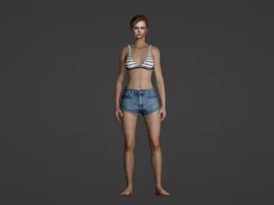 Realistic 3D Model of a Young Woman in Casual Attire 3D model