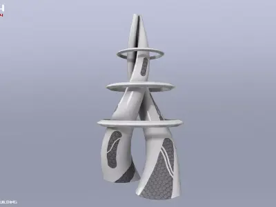 Scifi building Low-poly 3D model