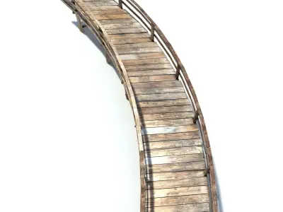 Footbridge Low Poly curved wooden bridge Low-poly 3D model