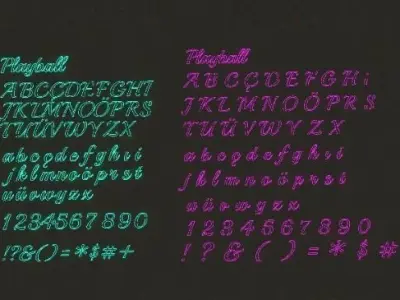 Alphabets and symbols in writing fonts 3D model