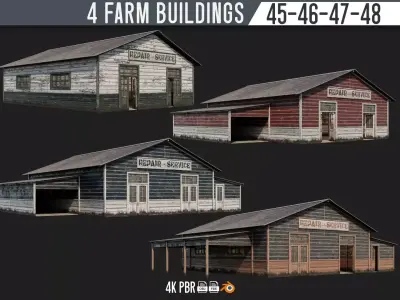 45-46-47-48 - Farm Buildings 4K PBR GameReady Low-poly 3D model