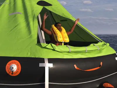  Eurocopter MH 65 Dolphin with Inflatable Life Raft and Characters 