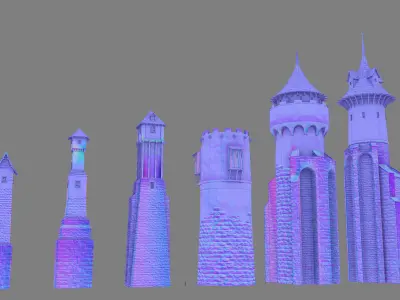 Medieval DRAGON Towers with general texture set 8k Low-poly 3D model