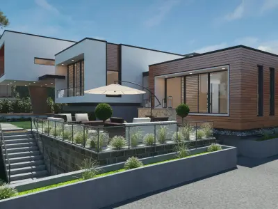 Modern house 3D scene environment with forest surrounded 3D model