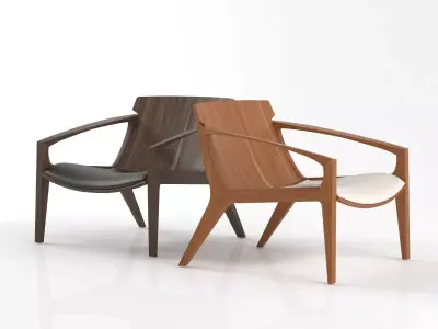 Linna lounge chair in wood and leather 3D model