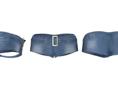 Denim Belt Mini Denim Shorts Low-poly 3D model