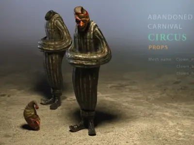 Abandoned carnival circus asset props Low-poly 3D model