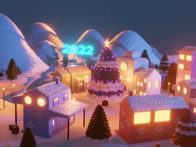 Winter Town 3D model Low-poly 3D model