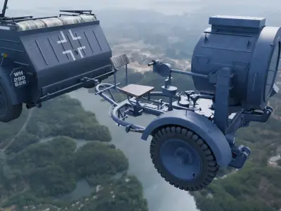 Flak Sw 36  Flakscheinwerfer with Kubelwagen 3D model