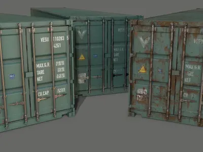 PBR 40 ft Shipping Cargo Container - Green Light Low-poly 3D model