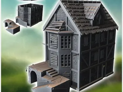 Abandoned medieval house with wooden planks on windows 13 - Medi 3D print model
