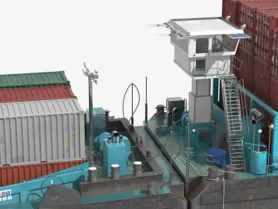  Camaro V River Cargo Barge With Load Dutch Flag Gray Rigged for Cinema 4D 