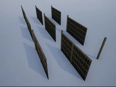 Modular High Wooden Fence Low-poly 3D model