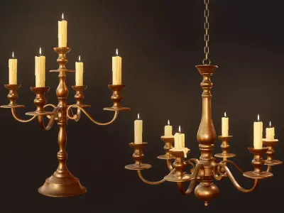 Candlesticks and Chandeliers - PBR Game Ready Low-poly 3D model