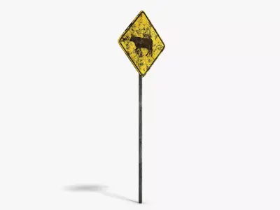 Damaged Cattle Warning Sign Low-poly 3D model