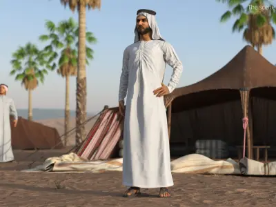  Arabian Man in Kandura Hand on Waist White 