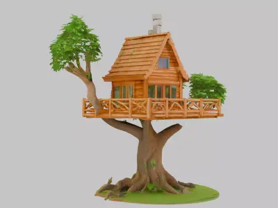 Amazing Wooden Treehouse Low-poly 3D Model Low-poly 3D model