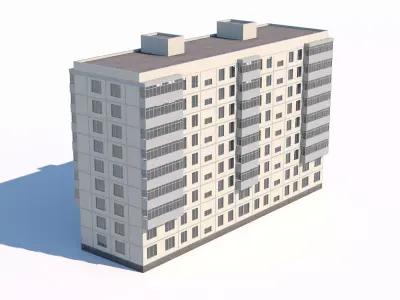 Soviet mid-rise apartment block with glazed balconies 3D model