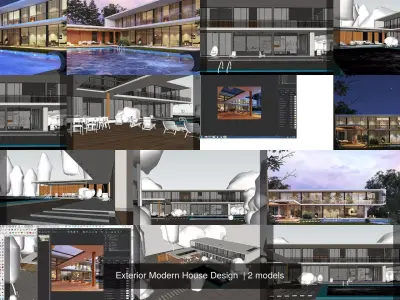 Exterior Modern House Design  3D Model Pack