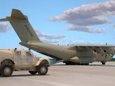 Oshkosh M ATV Loaded in Airbus Atlas Military Transport Rigged 